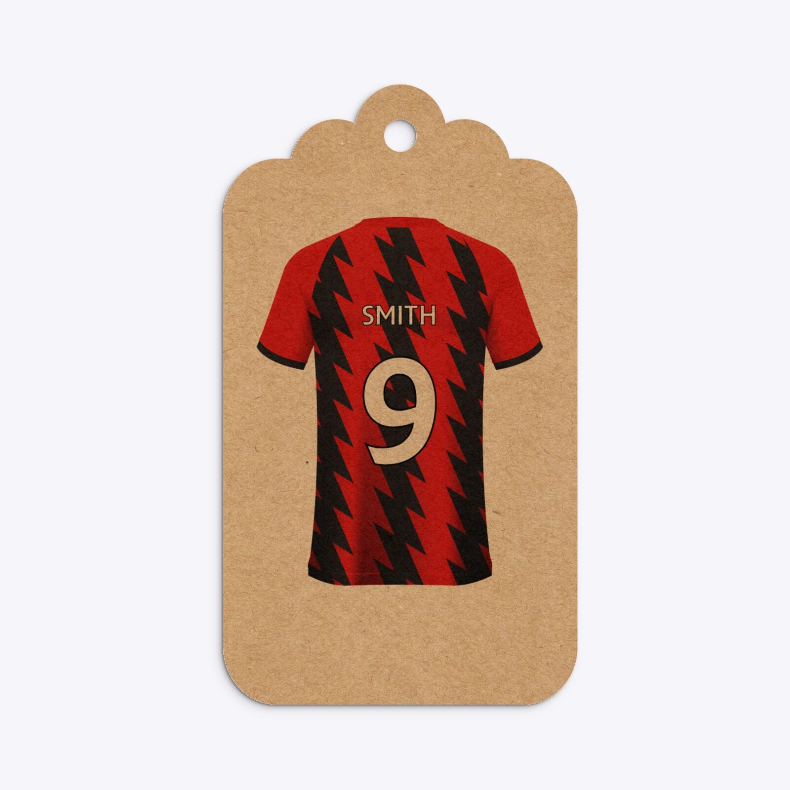 Red and Black Stripes Personalised Football Shirt Three Tier Kraft Rectangle Gift Tag