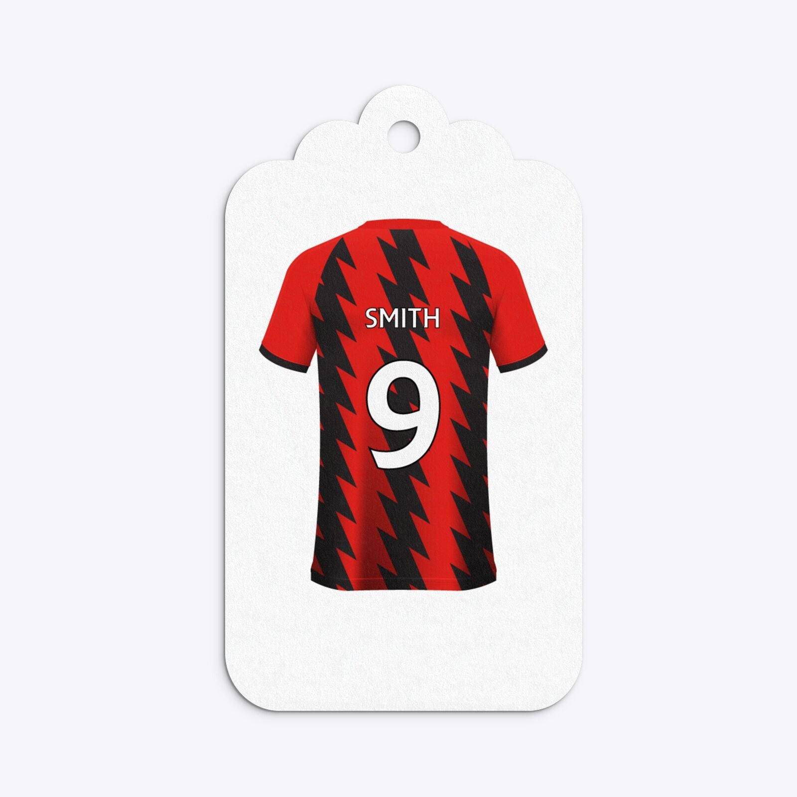 Red and Black Stripes Personalised Football Shirt Three Tier Rectangle Gift Tag