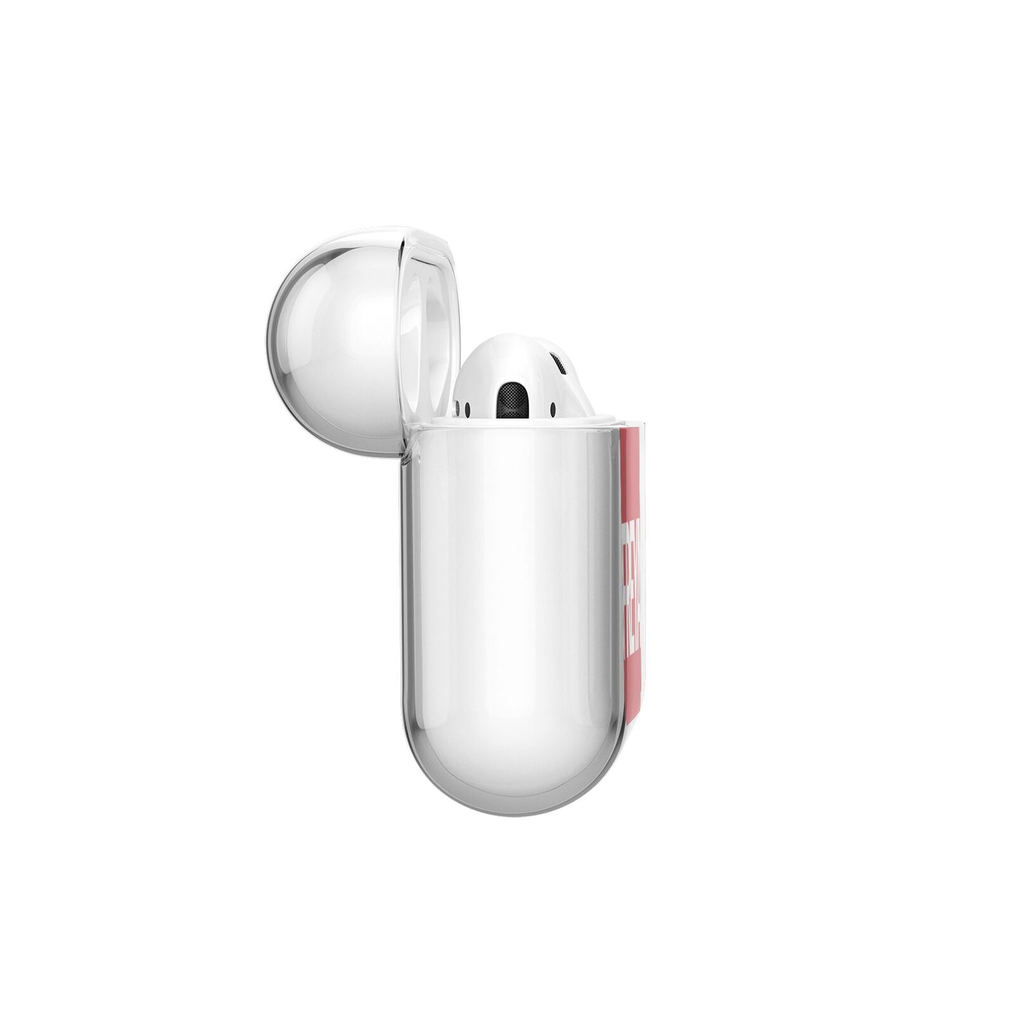 Red and White Chunky Name AirPods Case Side Angle