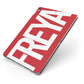 Red and White Chunky Name Apple iPad Case on Grey iPad Side View