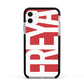 Red and White Chunky Name Apple iPhone 11 in White with Black Impact Case