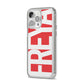 Red and White Chunky Name iPhone 14 Pro Max Clear Tough Case Silver Angled Image
