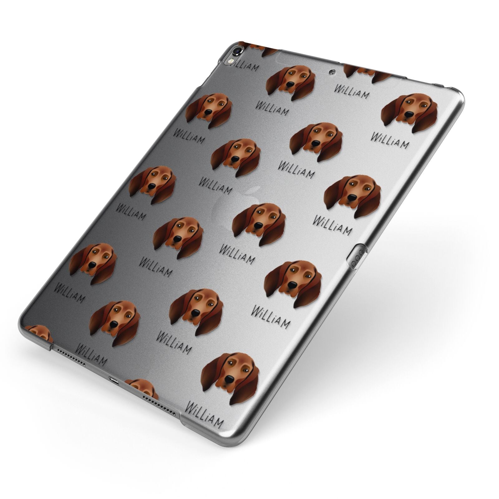 Redbone Coonhound Icon with Name Apple iPad Case on Grey iPad Side View