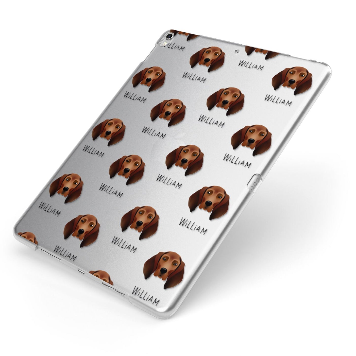 Redbone Coonhound Icon with Name Apple iPad Case on Silver iPad Side View