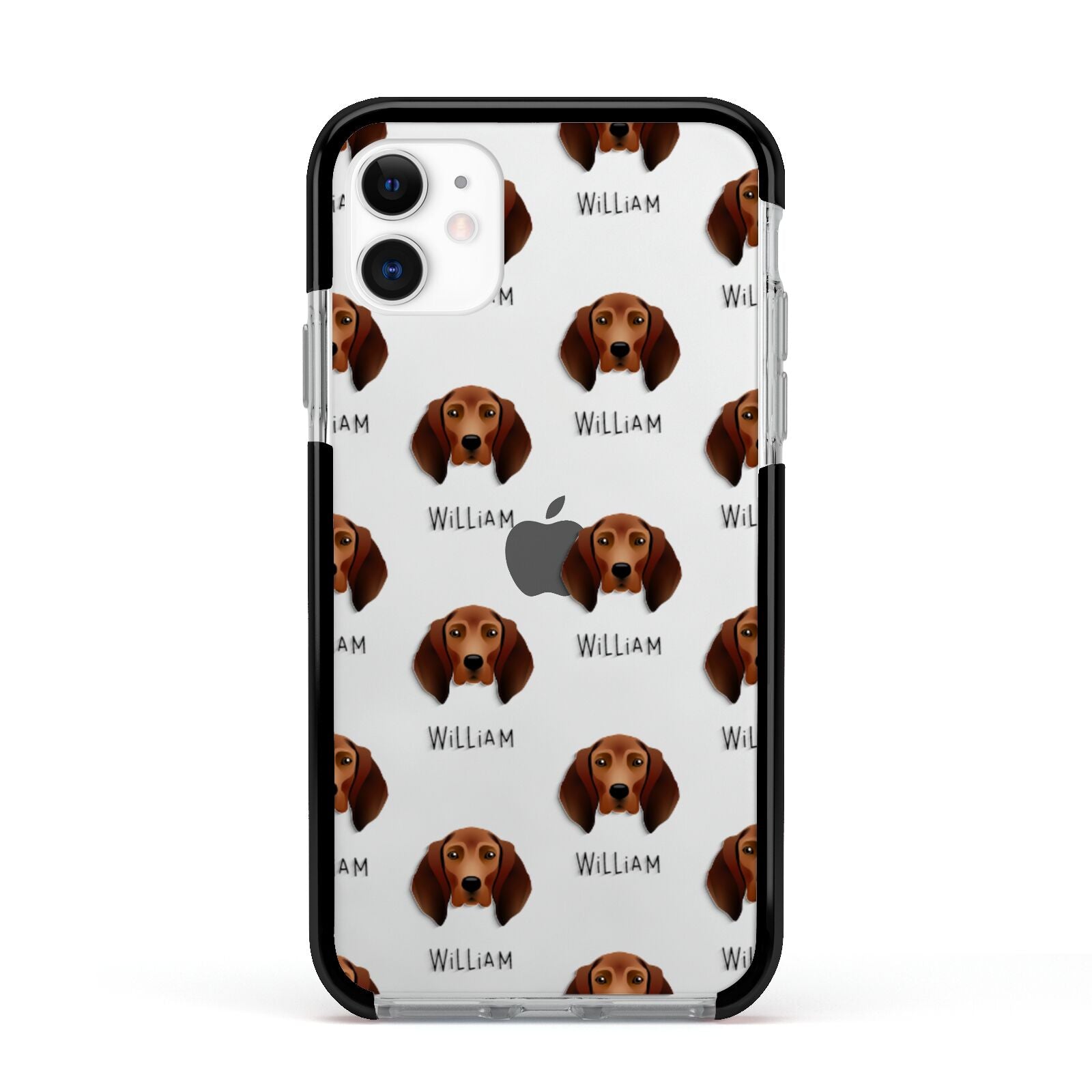 Redbone Coonhound Icon with Name Apple iPhone 11 in White with Black Impact Case