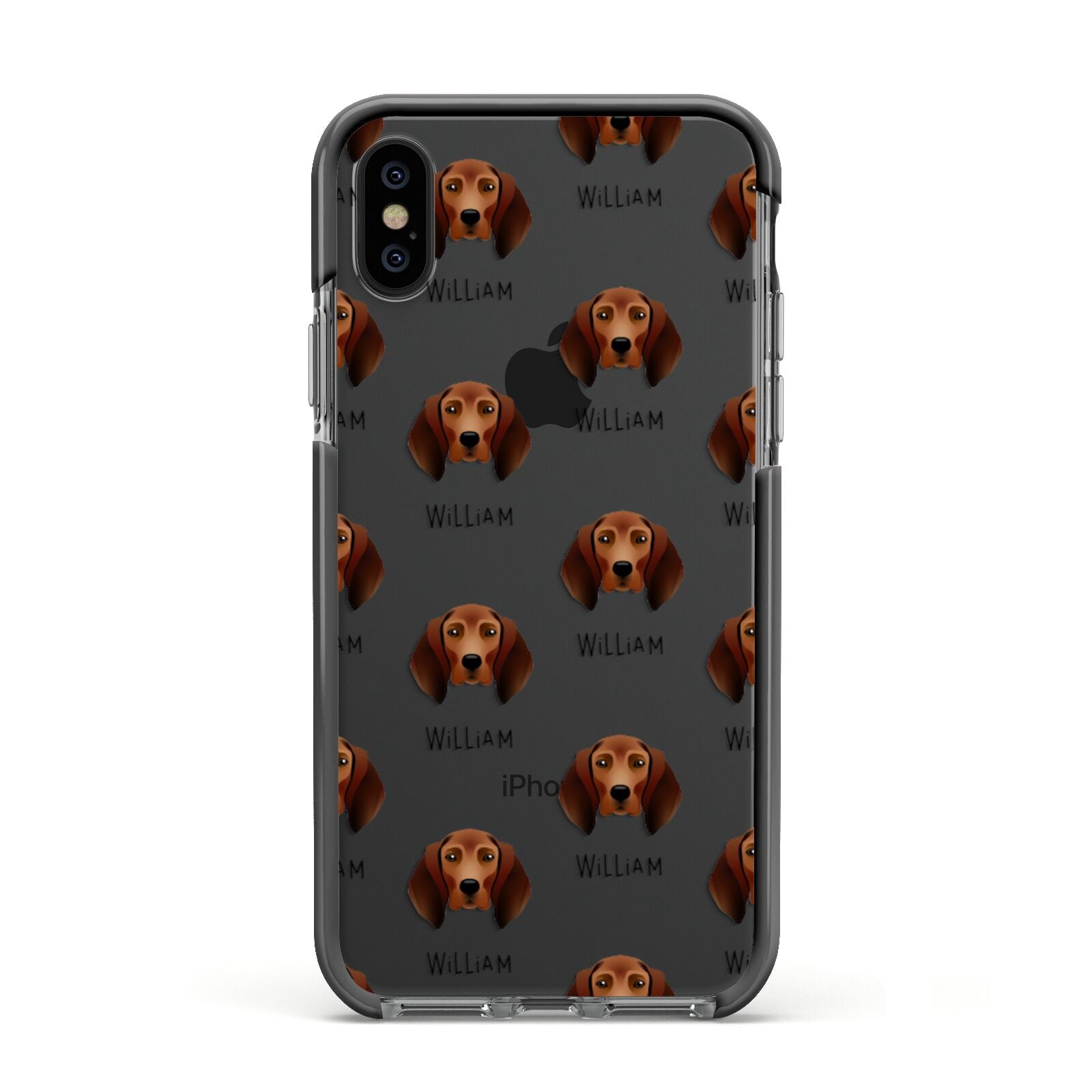 Redbone Coonhound Icon with Name Apple iPhone Xs Impact Case Black Edge on Black Phone