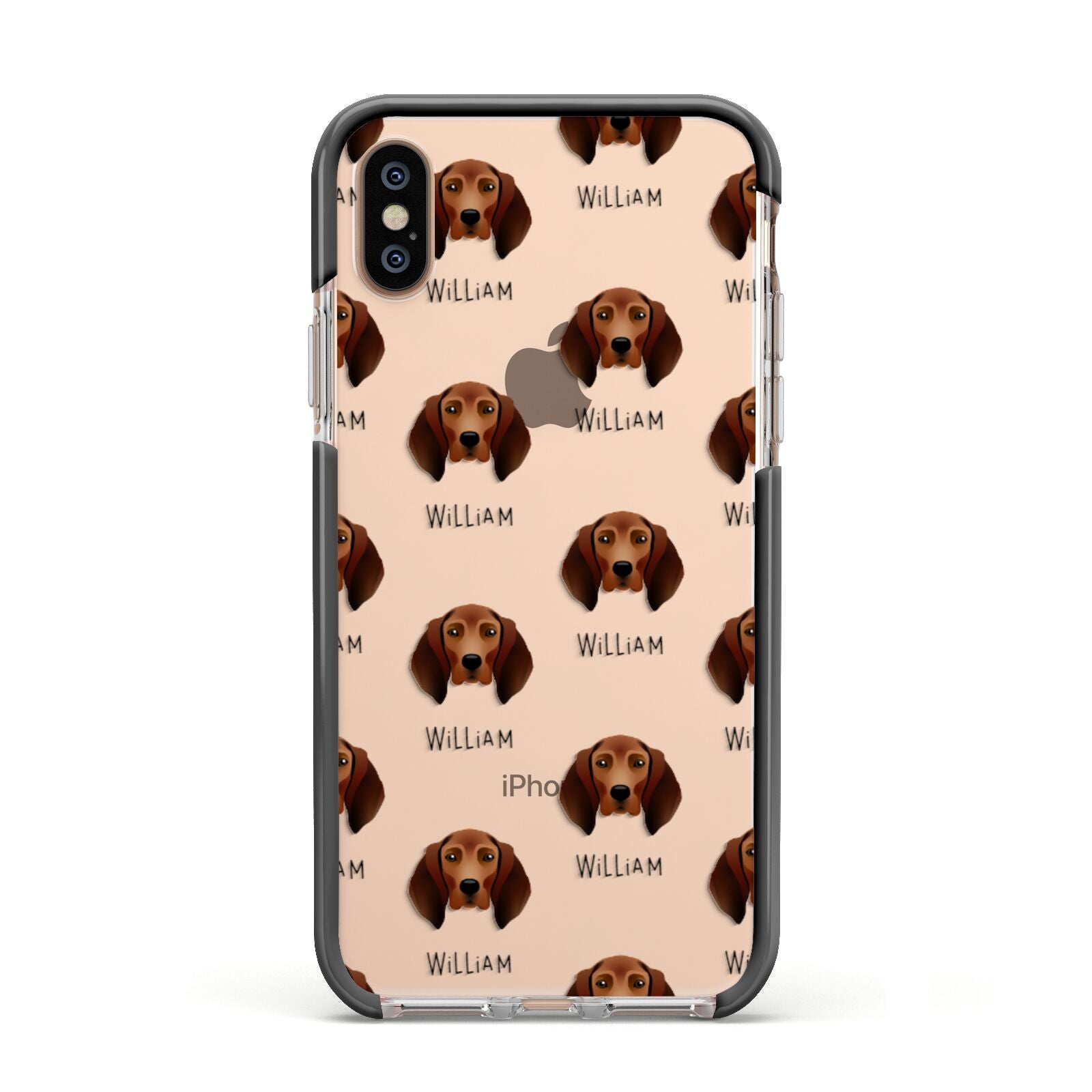 Redbone Coonhound Icon with Name Apple iPhone Xs Impact Case Black Edge on Gold Phone
