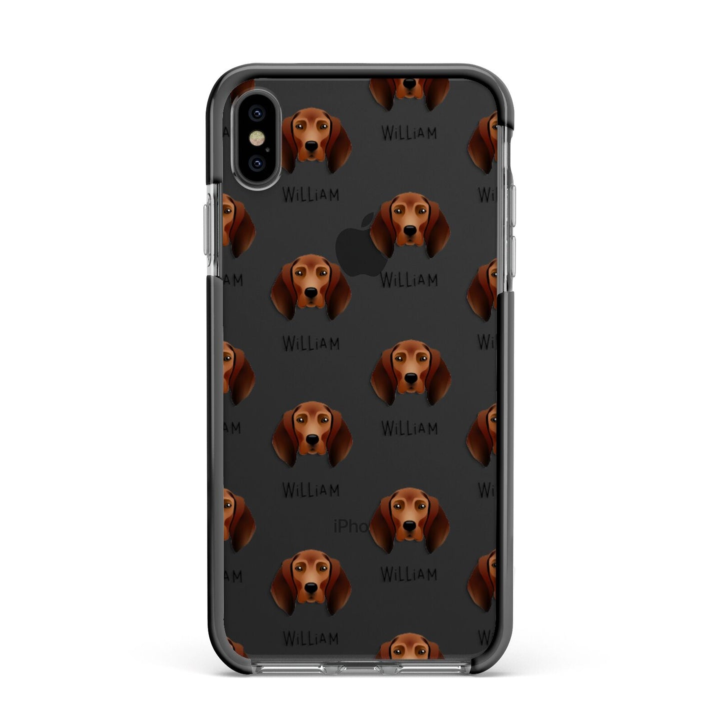 Redbone Coonhound Icon with Name Apple iPhone Xs Max Impact Case Black Edge on Black Phone