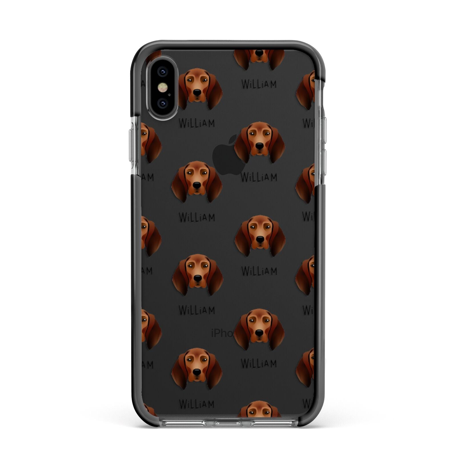 Redbone Coonhound Icon with Name Apple iPhone Xs Max Impact Case Black Edge on Black Phone