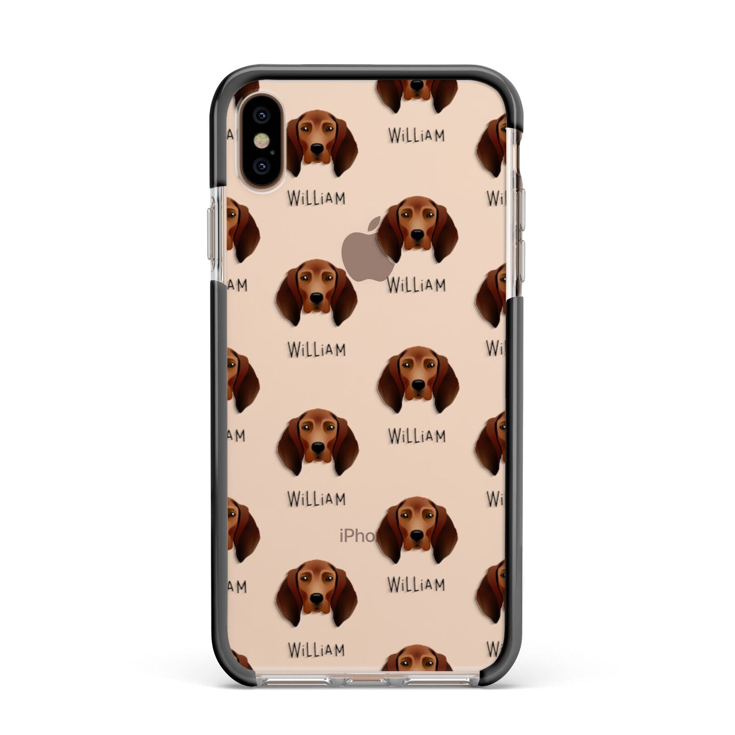 Redbone Coonhound Icon with Name Apple iPhone Xs Max Impact Case Black Edge on Gold Phone