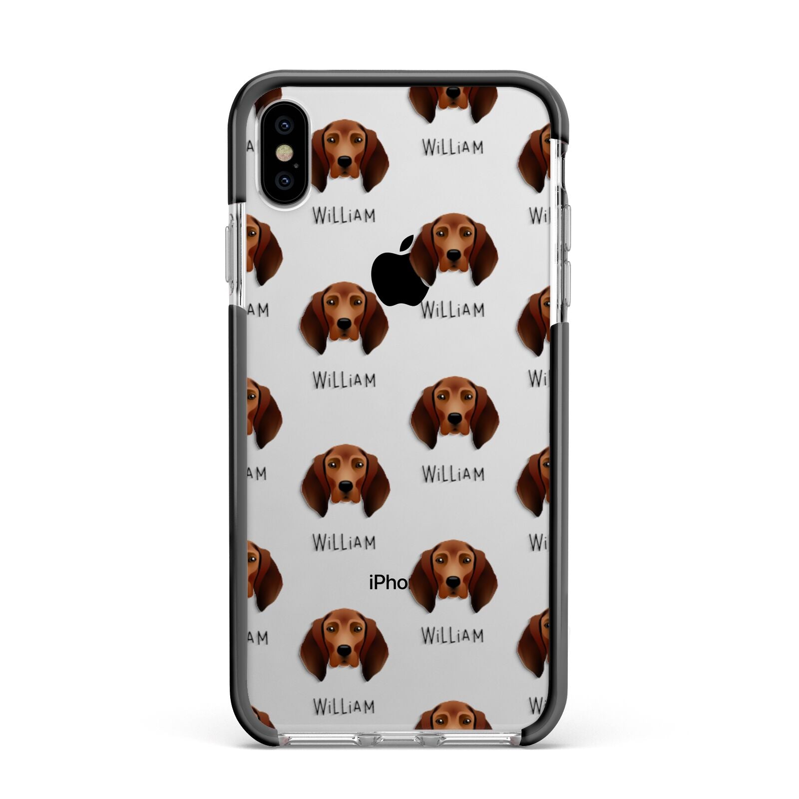 Redbone Coonhound Icon with Name Apple iPhone Xs Max Impact Case Black Edge on Silver Phone