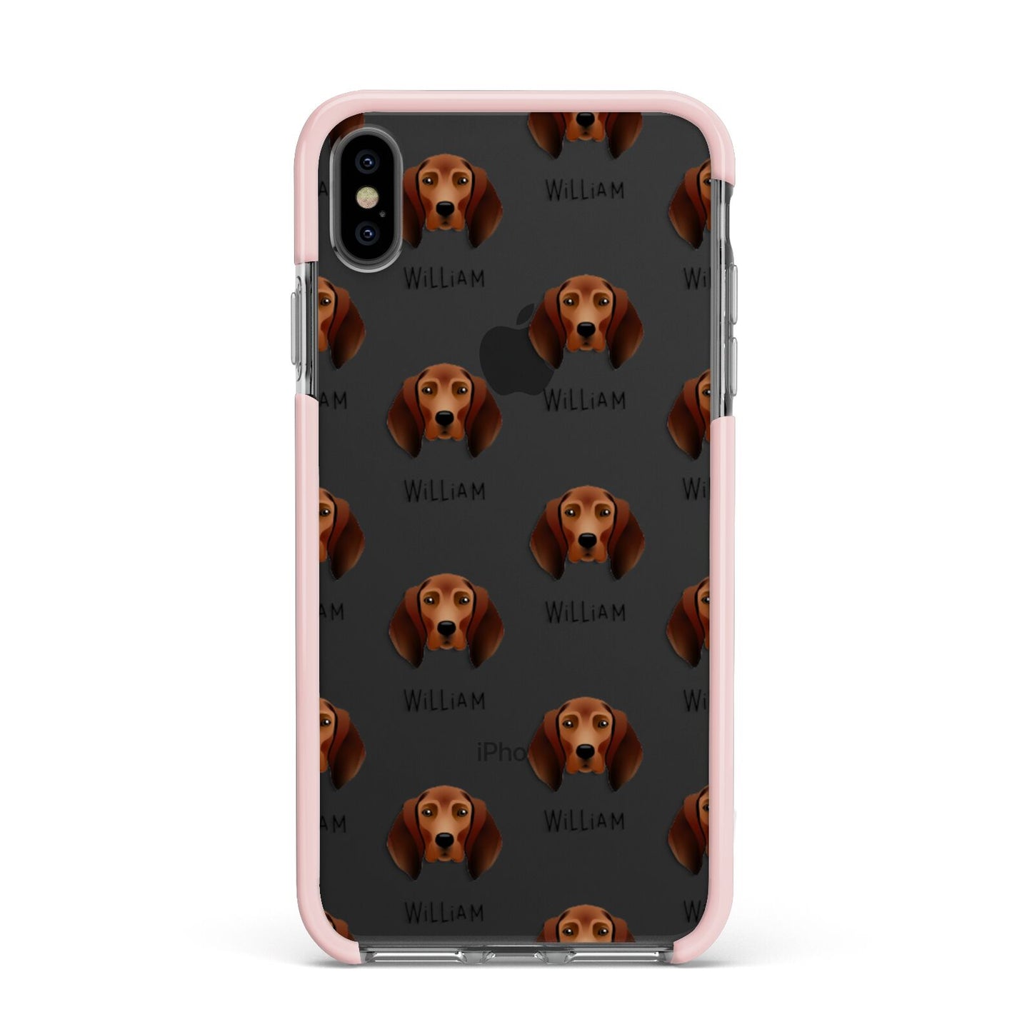 Redbone Coonhound Icon with Name Apple iPhone Xs Max Impact Case Pink Edge on Black Phone