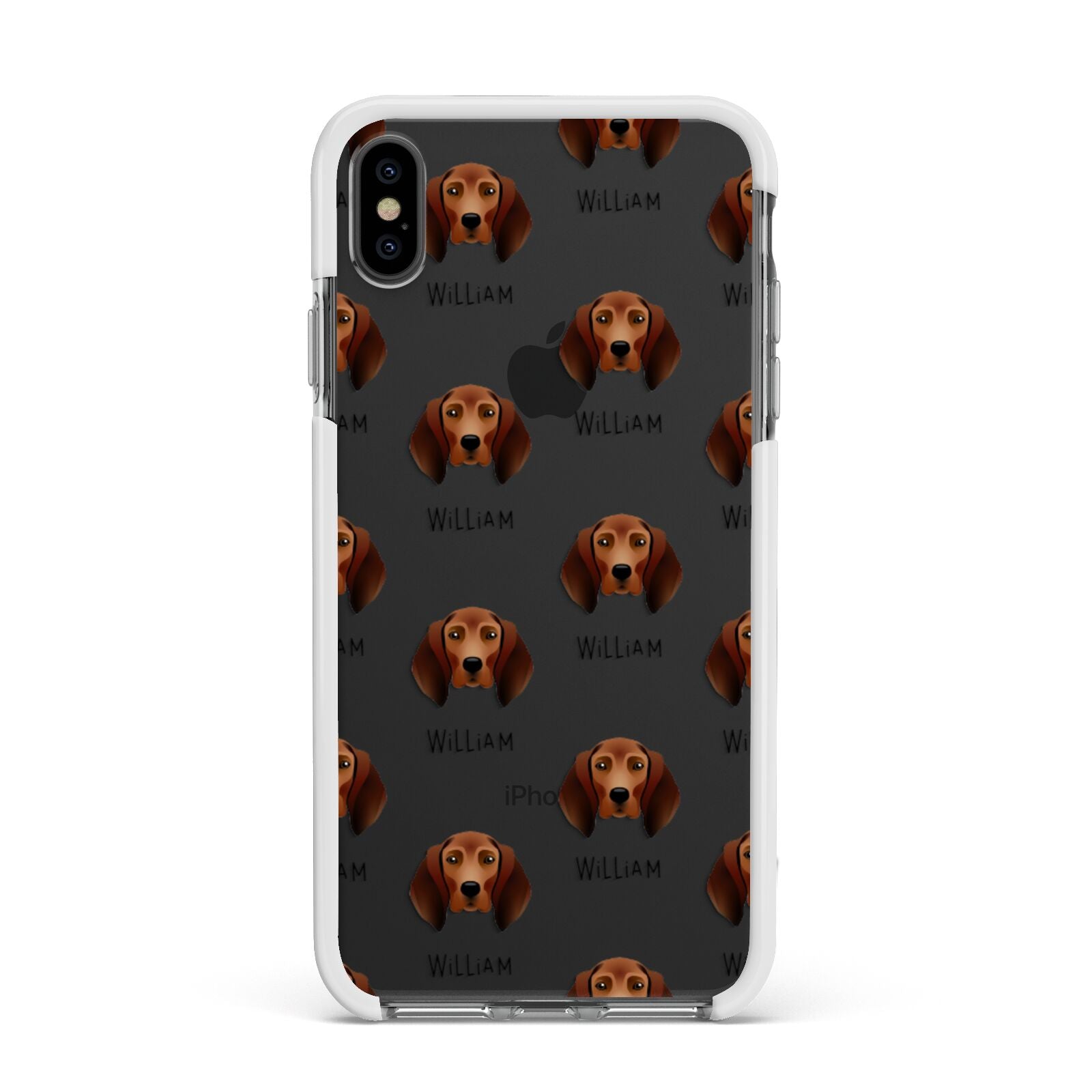 Redbone Coonhound Icon with Name Apple iPhone Xs Max Impact Case White Edge on Black Phone