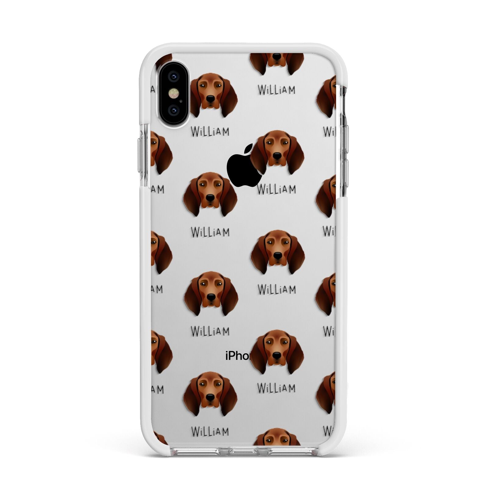 Redbone Coonhound Icon with Name Apple iPhone Xs Max Impact Case White Edge on Silver Phone