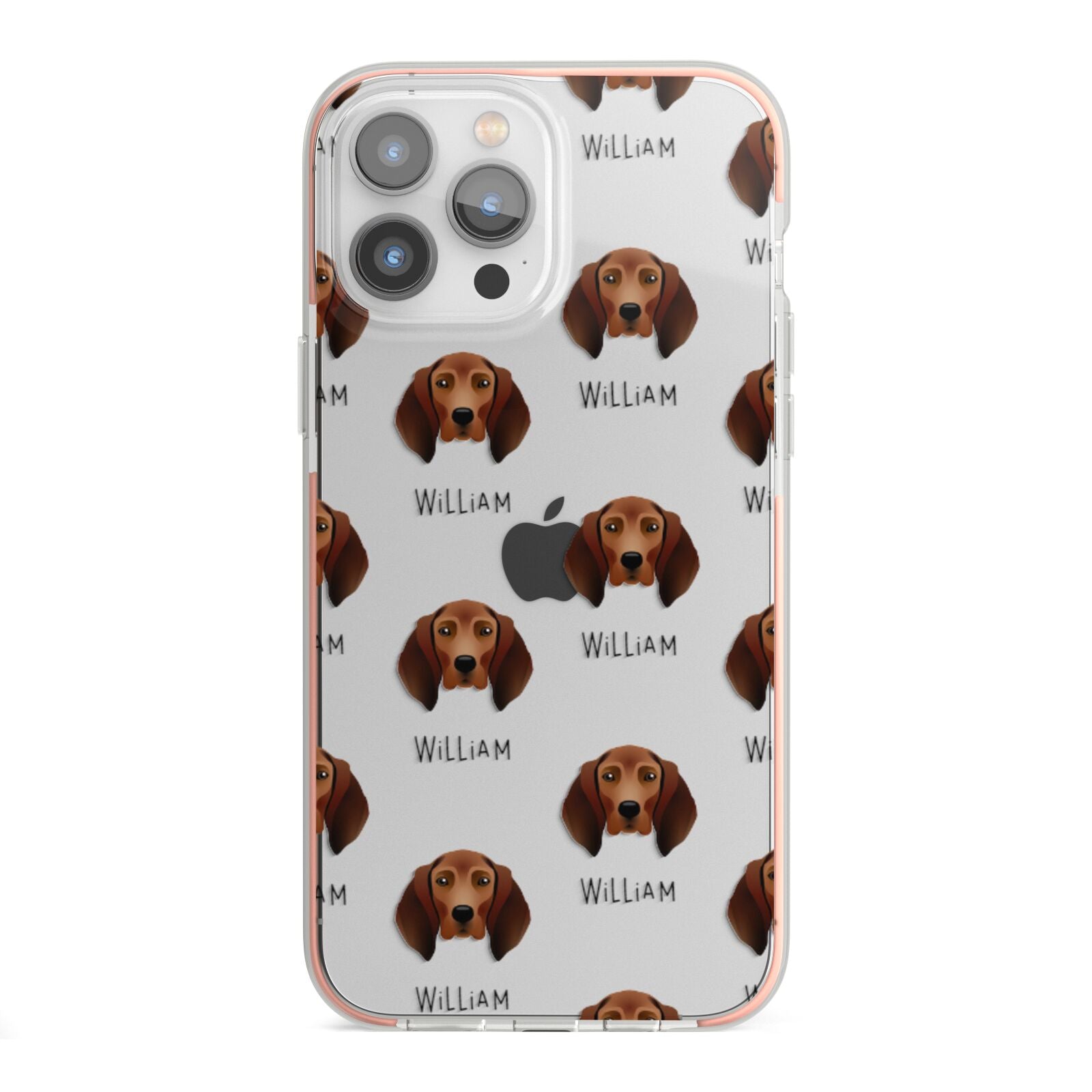 Redbone Coonhound Icon with Name iPhone 13 Pro Max TPU Impact Case with Pink Edges