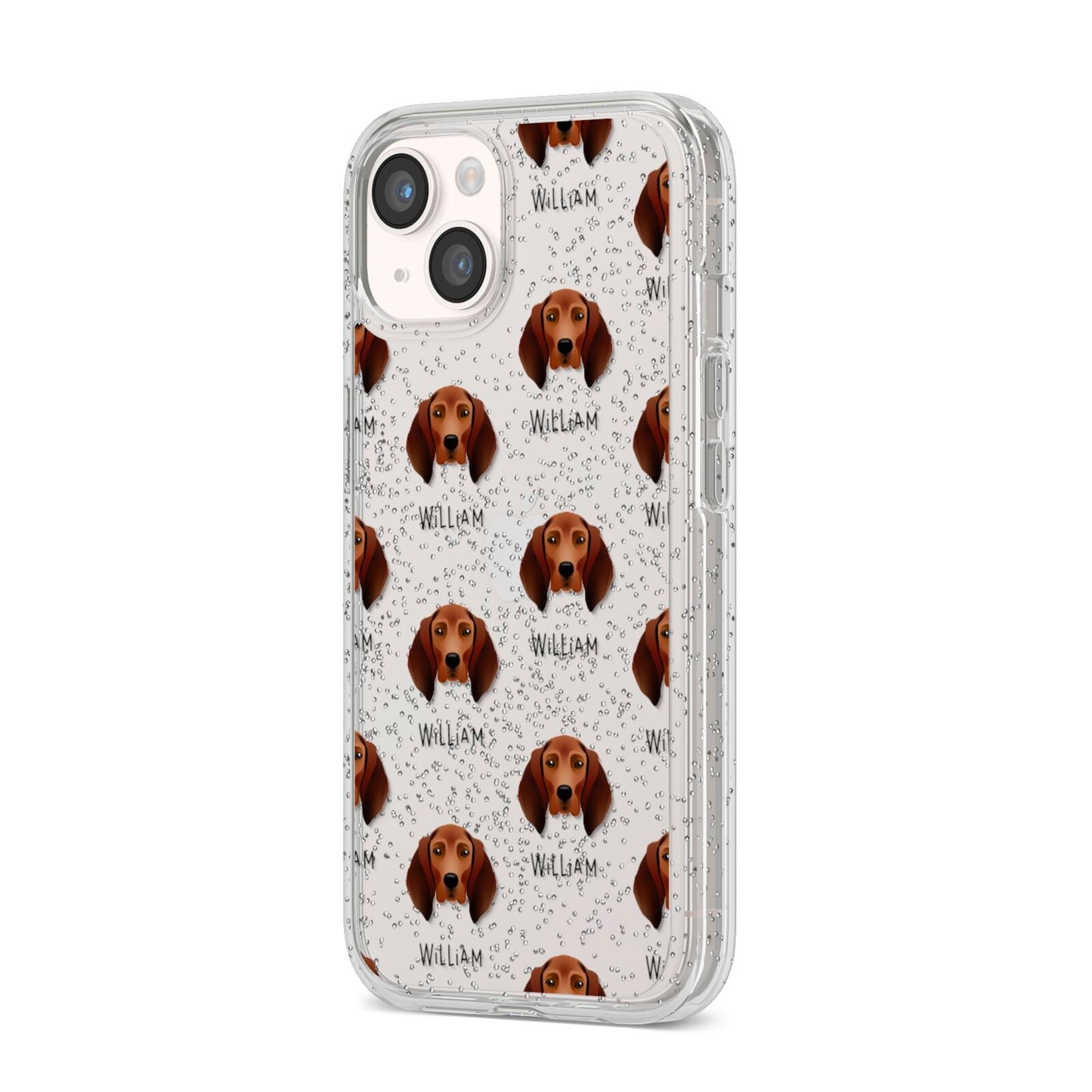 Redbone Coonhound Icon with Name iPhone 14 Glitter Tough Case Starlight Angled Image