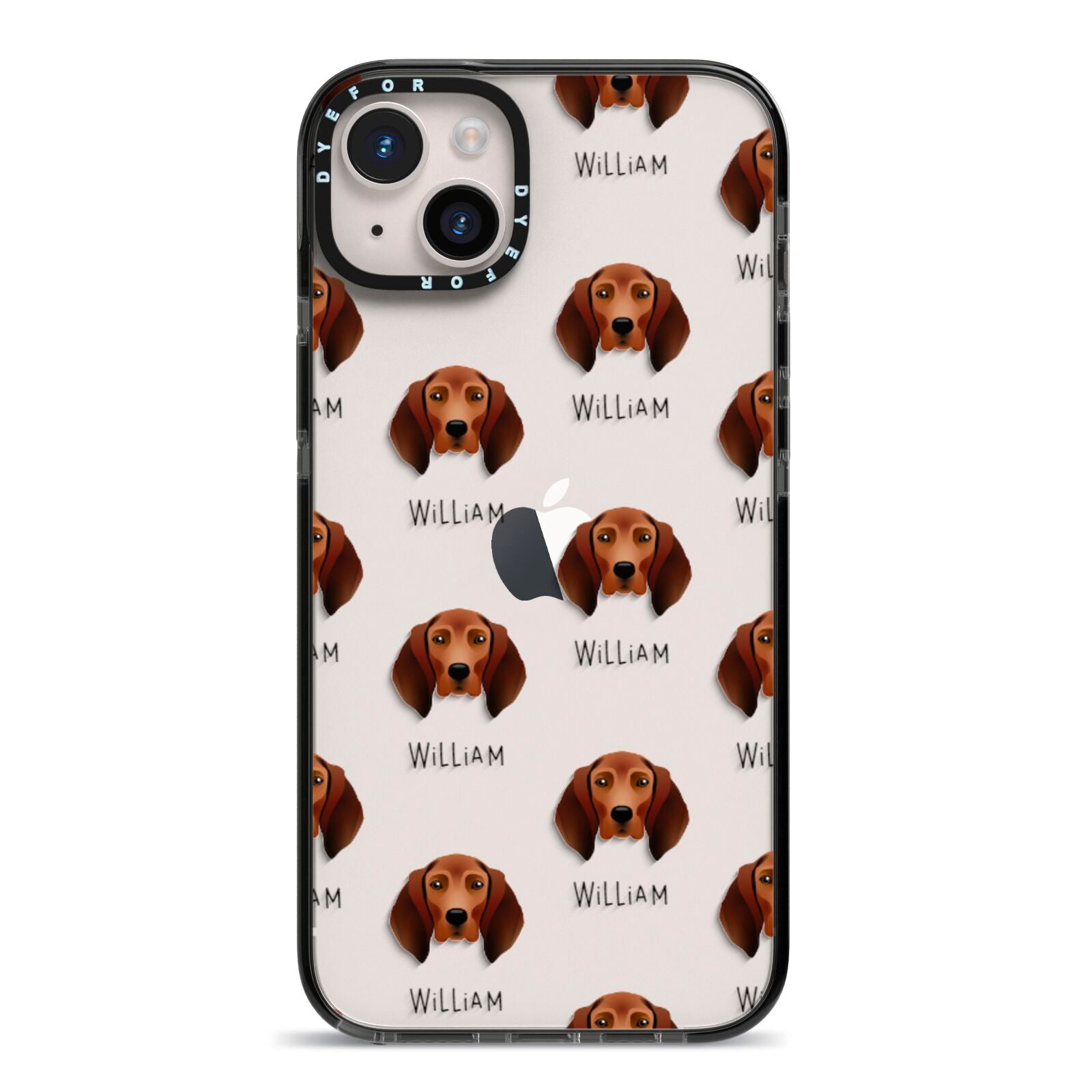 Redbone Coonhound Icon with Name iPhone 14 Plus Black Impact Case on Silver phone