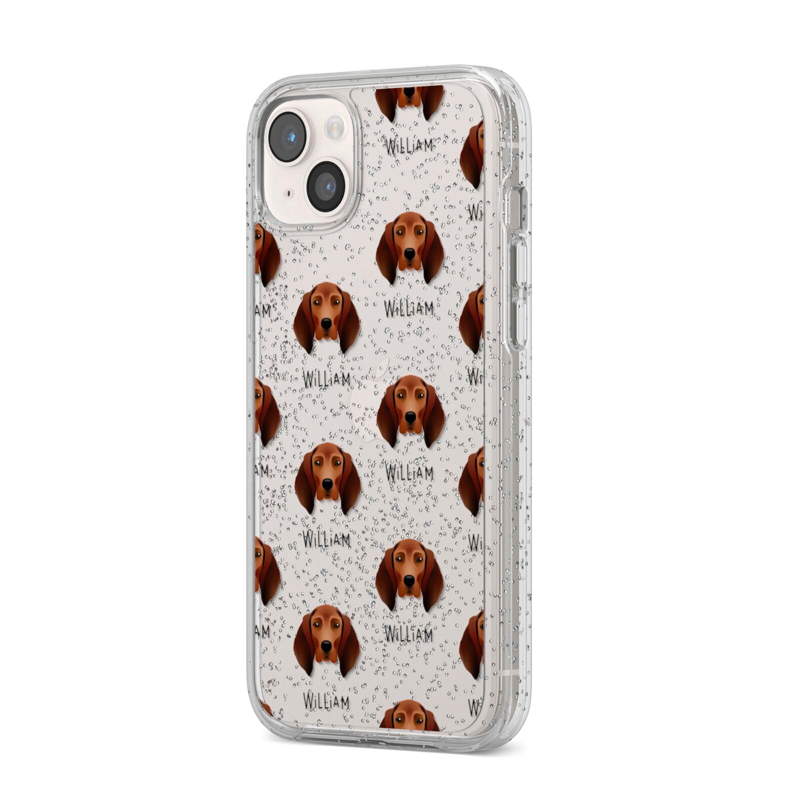 Redbone Coonhound Icon with Name iPhone 14 Plus Glitter Tough Case Starlight Angled Image