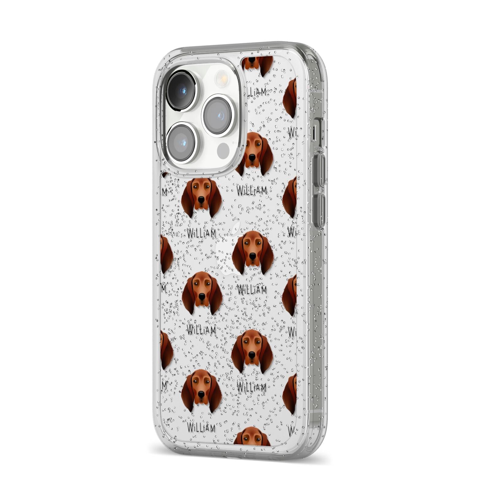 Redbone Coonhound Icon with Name iPhone 14 Pro Glitter Tough Case Silver Angled Image