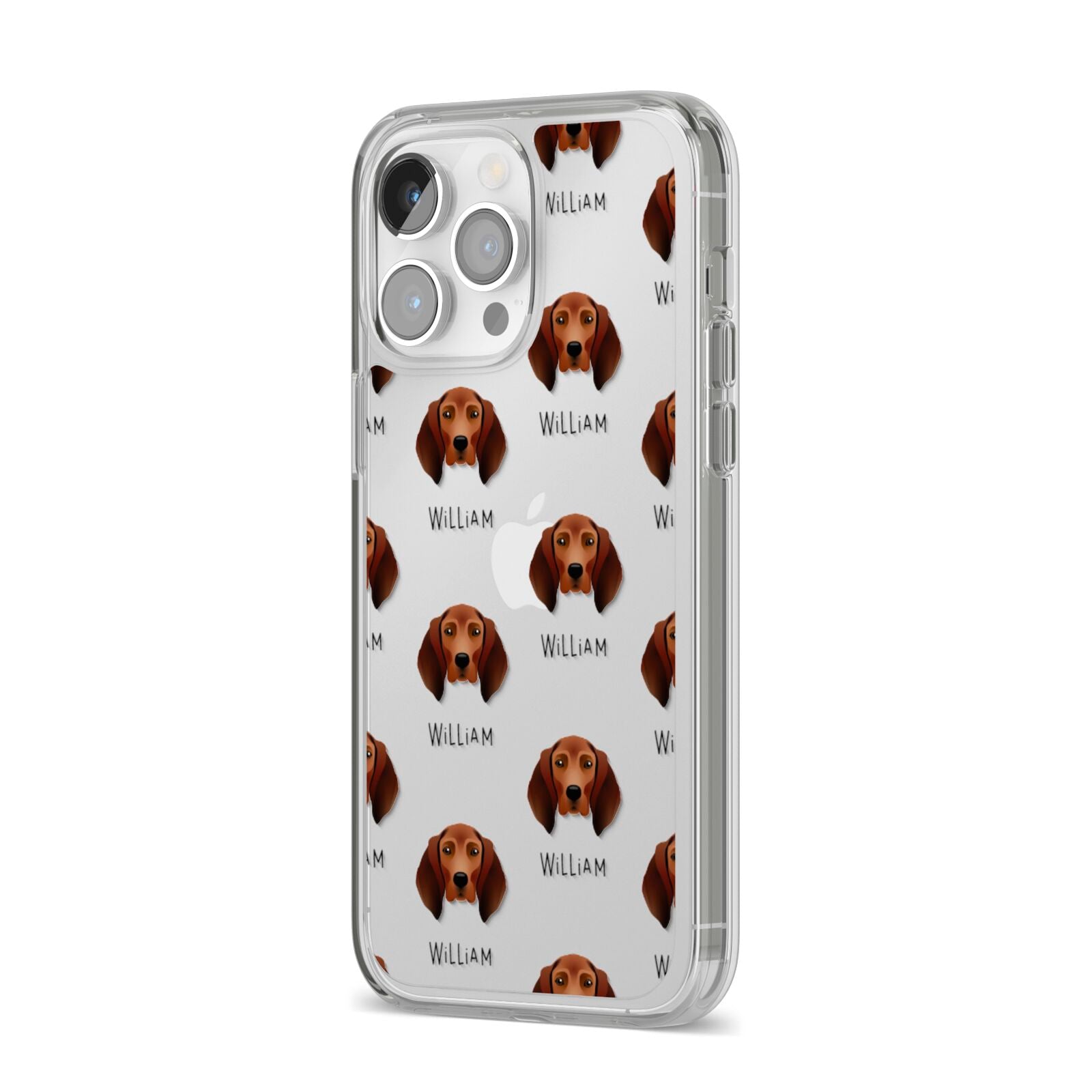 Redbone Coonhound Icon with Name iPhone 14 Pro Max Clear Tough Case Silver Angled Image
