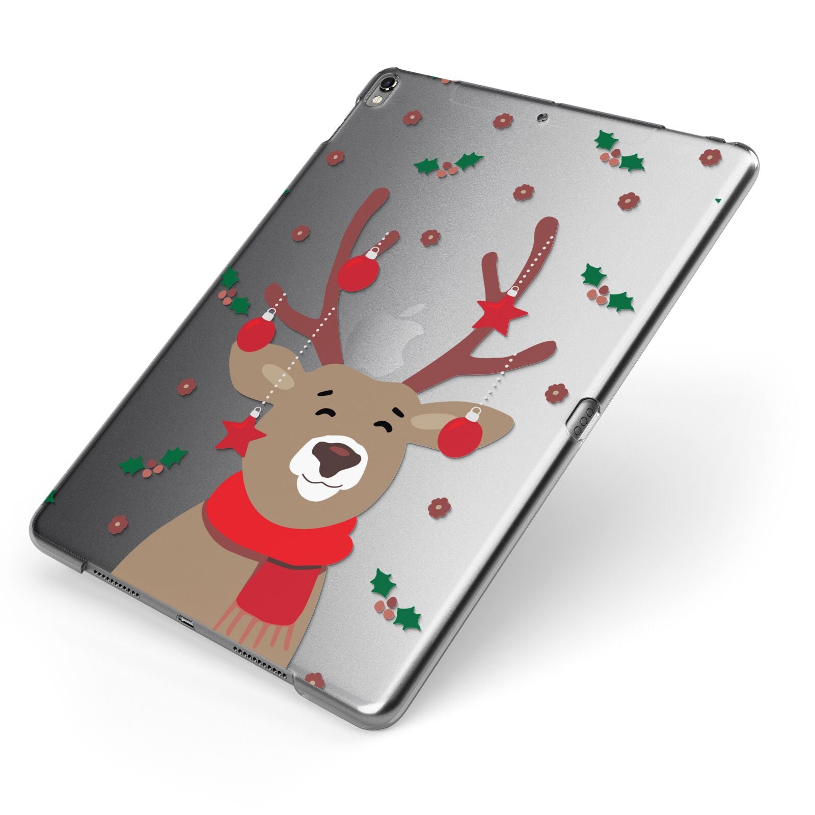 Reindeer Christmas Apple iPad Case on Grey iPad Side View
