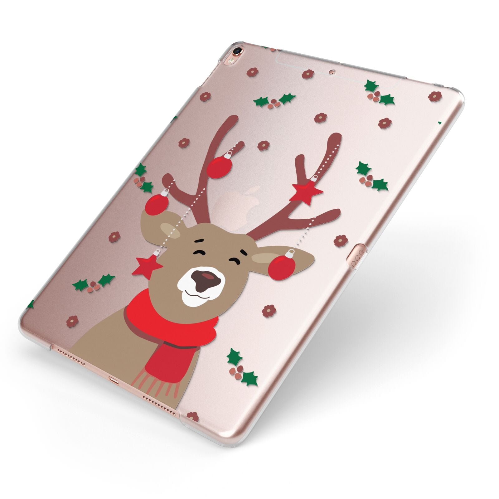 Reindeer Christmas Apple iPad Case on Rose Gold iPad Side View