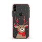 Reindeer Christmas Apple iPhone Xs Impact Case Pink Edge on Black Phone