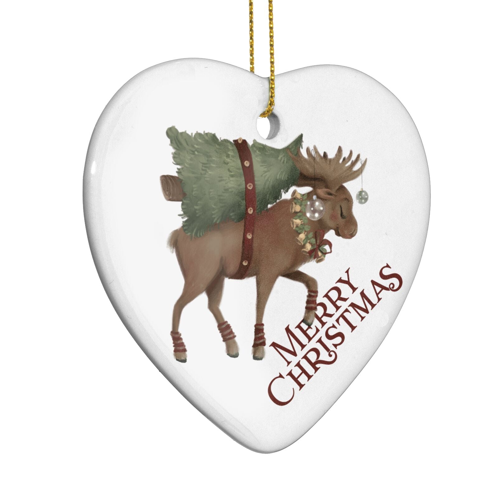 Reindeer Christmas Tree Heart Decoration Side Angle