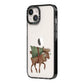 Reindeer Christmas Tree iPhone 14 Black Impact Case Side Angle on Silver phone
