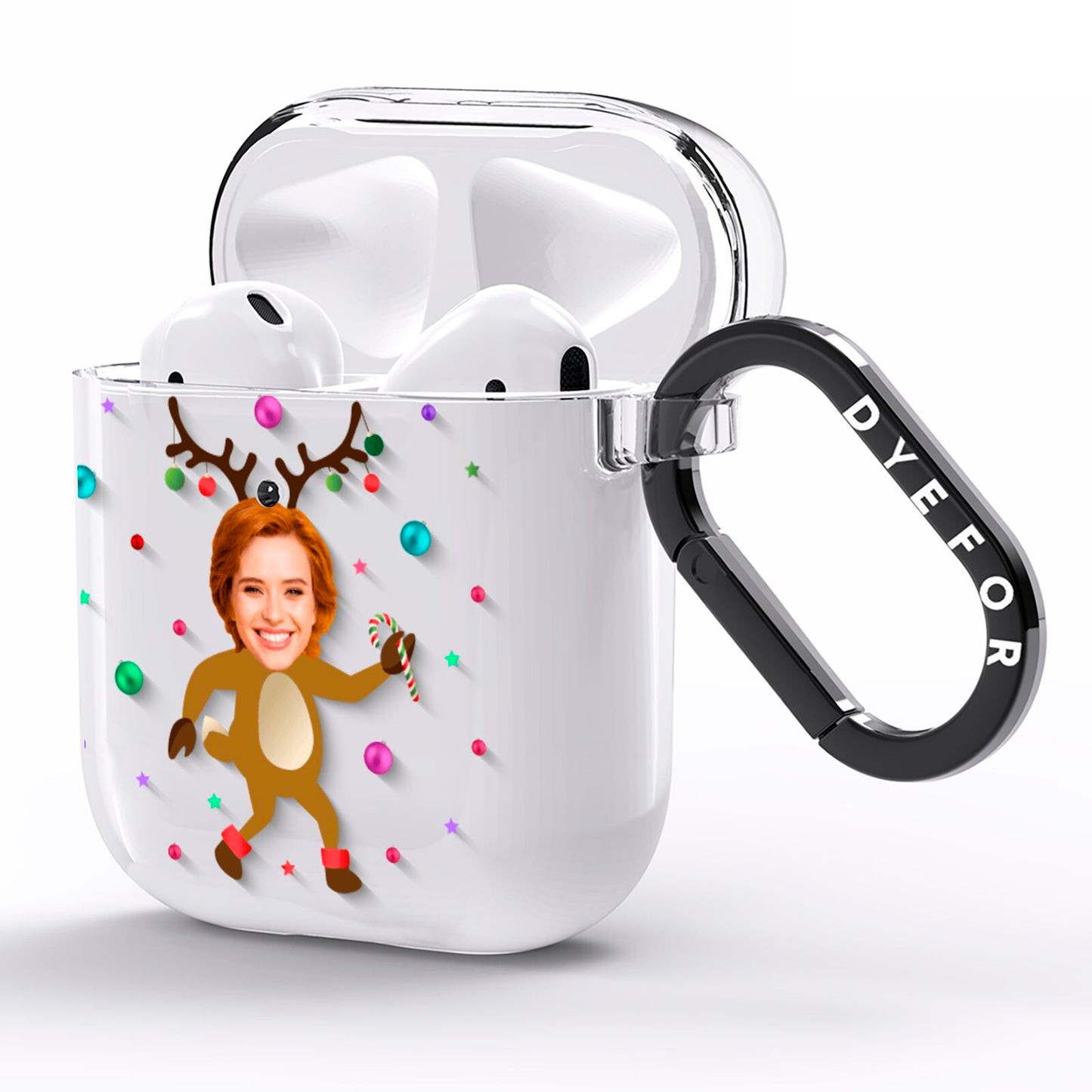 Reindeer Photo Face AirPods Clear Case Side Image
