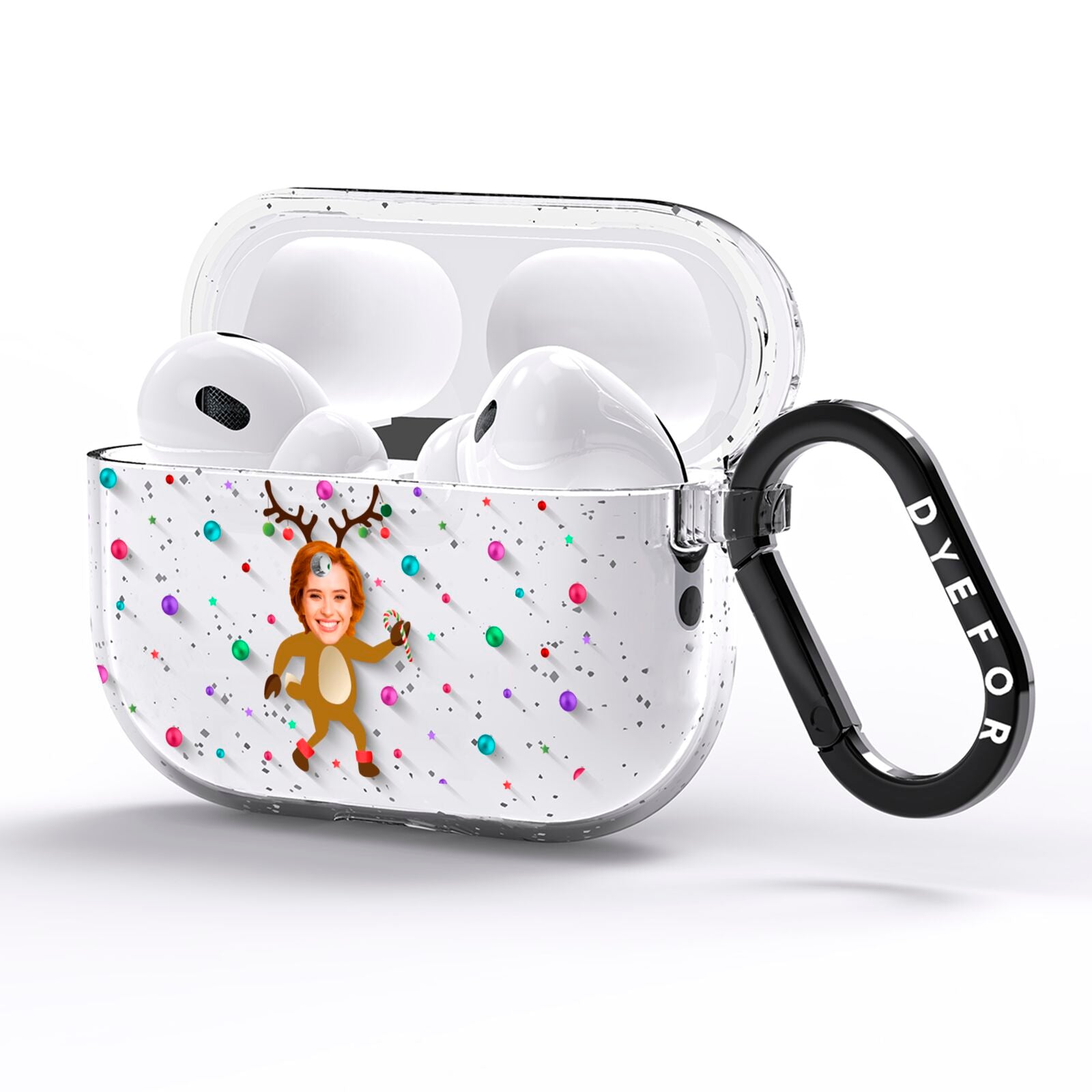 Reindeer Photo Face AirPods Pro Glitter Case Side Image
