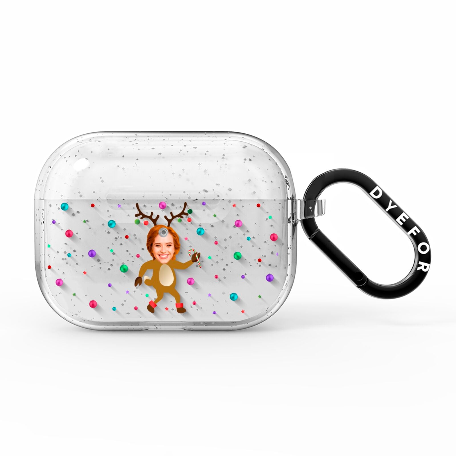 Reindeer Photo Face AirPods Pro Glitter Case