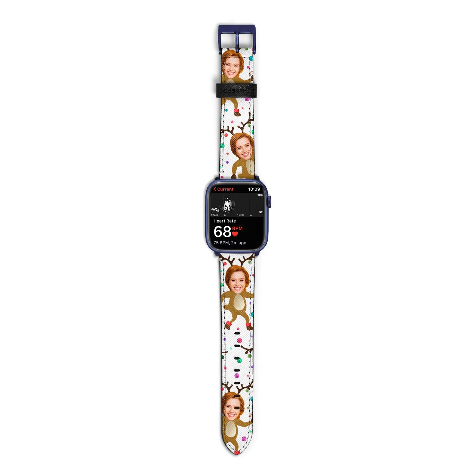 Reindeer Photo Face Apple Watch Strap Size 38mm with Blue Hardware