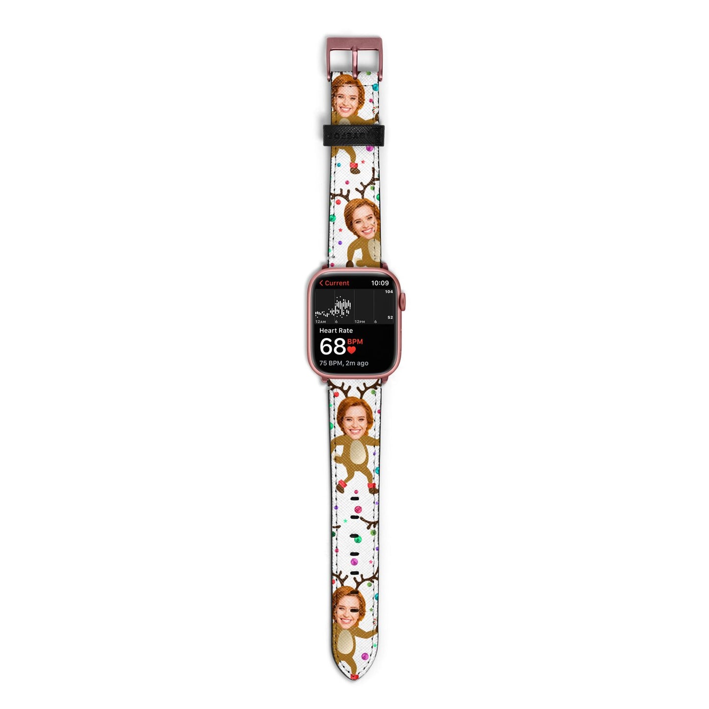 Reindeer Photo Face Apple Watch Strap Size 38mm with Rose Gold Hardware