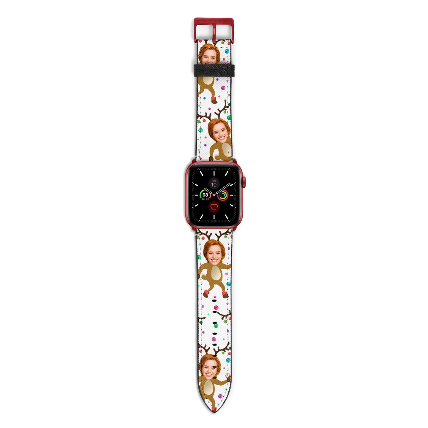 Reindeer Photo Face Apple Watch Strap with Red Hardware