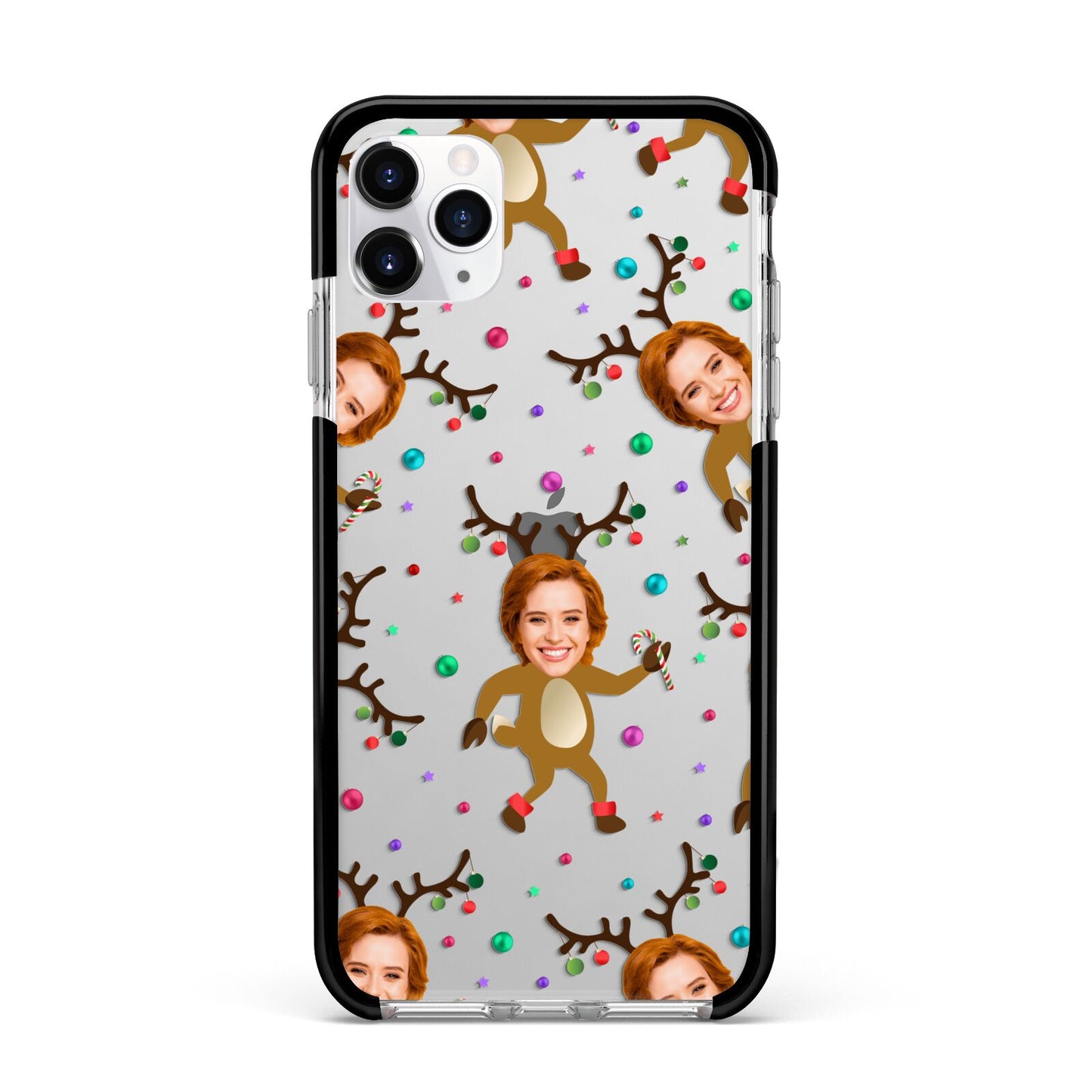 Reindeer Photo Face Apple iPhone 11 Pro Max in Silver with Black Impact Case
