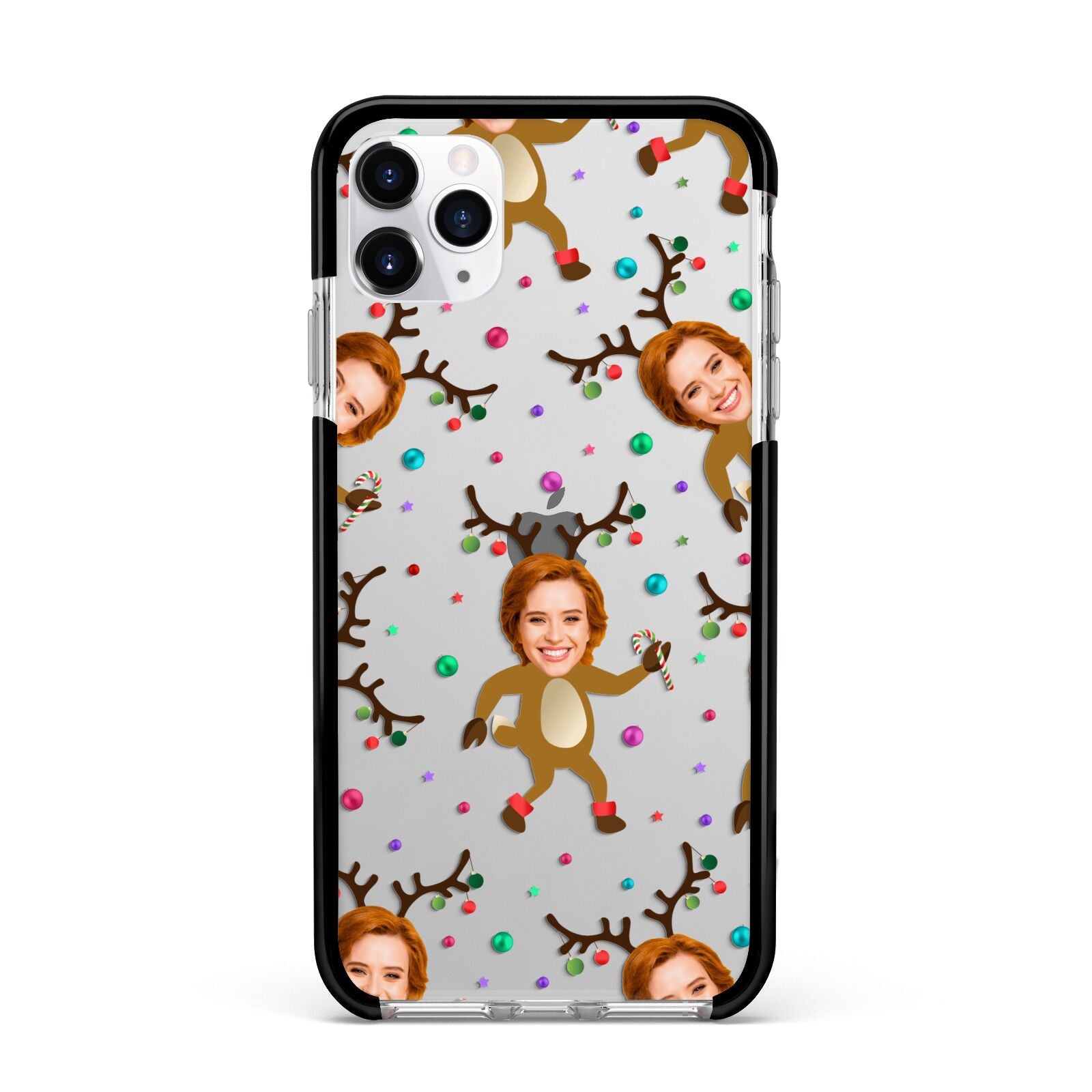Reindeer Photo Face Apple iPhone 11 Pro Max in Silver with Black Impact Case