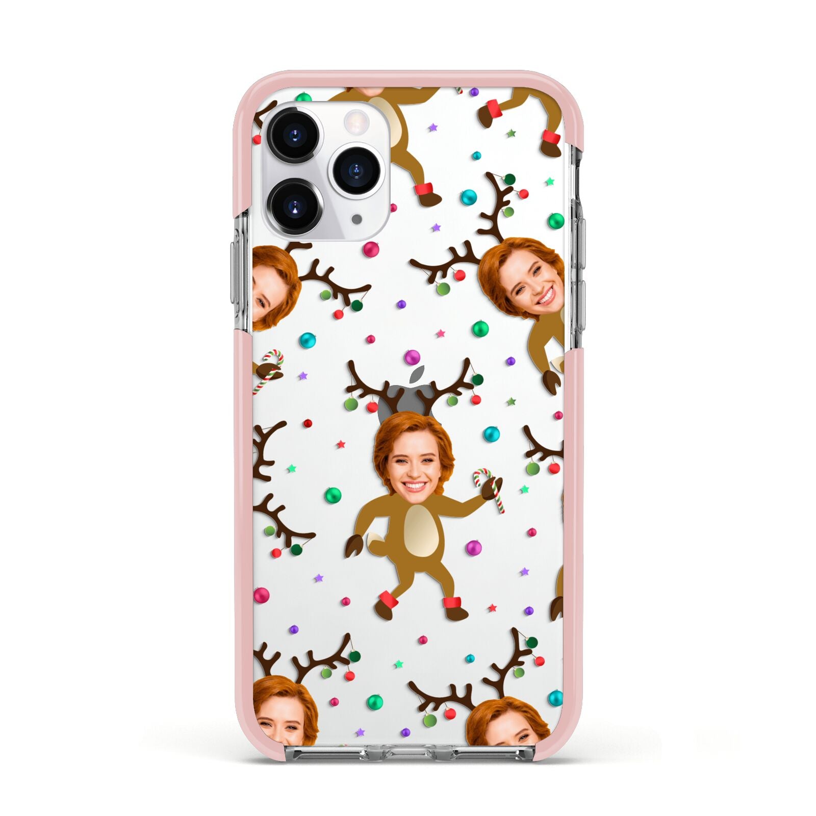 Reindeer Photo Face Apple iPhone 11 Pro in Silver with Pink Impact Case