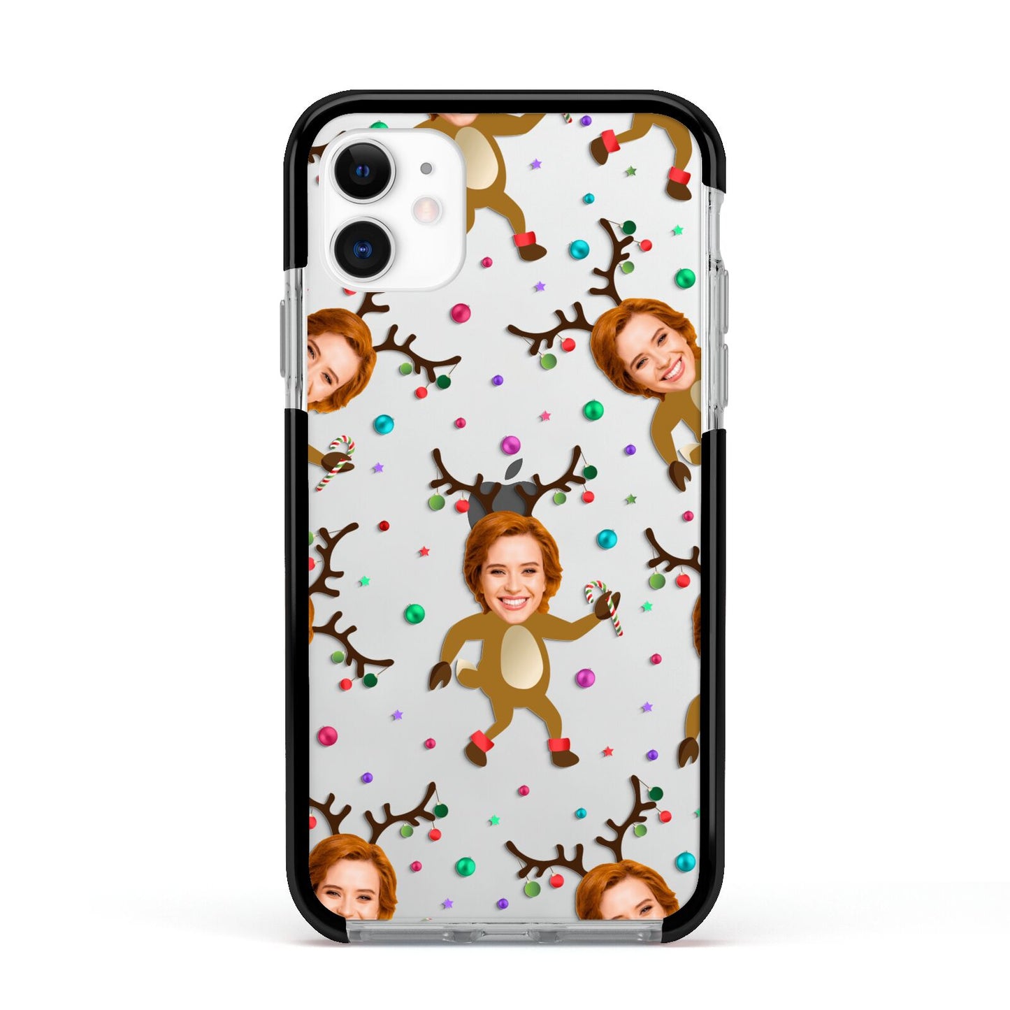 Reindeer Photo Face Apple iPhone 11 in White with Black Impact Case