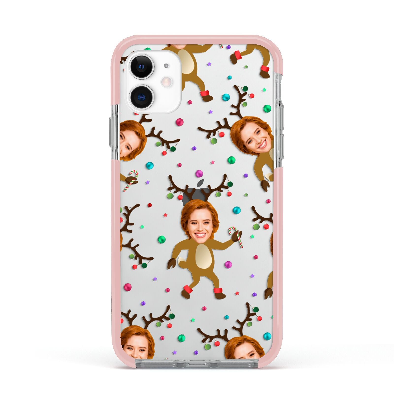 Reindeer Photo Face Apple iPhone 11 in White with Pink Impact Case