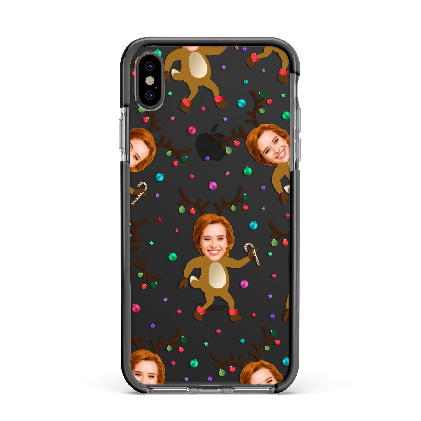 Reindeer Photo Face Apple iPhone Xs Max Impact Case Black Edge on Black Phone
