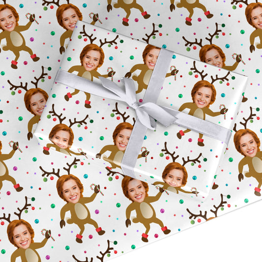 Reindeer Photo Face Custom Wrapping Paper