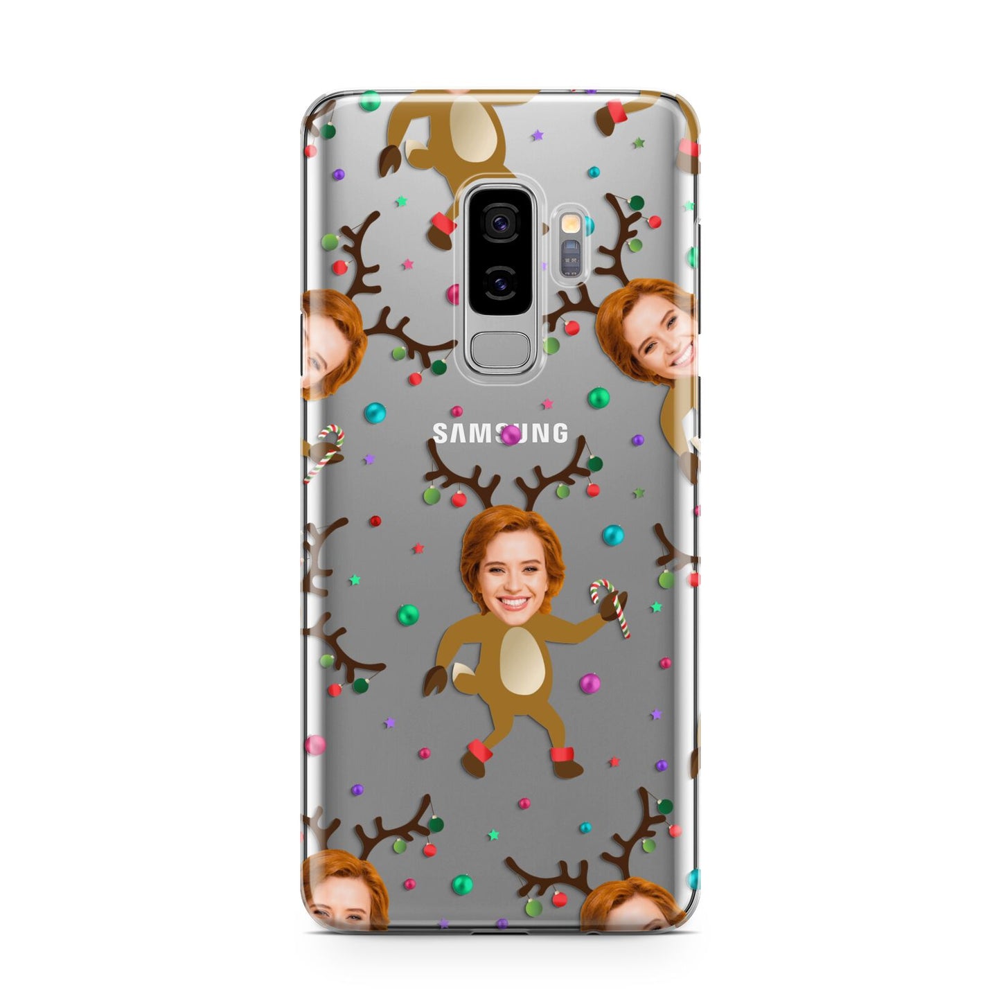 Reindeer Photo Face Samsung Galaxy S9 Plus Case on Silver phone
