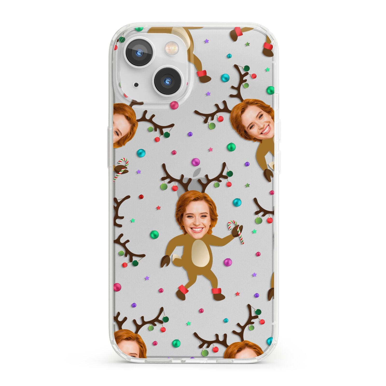 Reindeer Photo Face iPhone 13 Clear Bumper Case