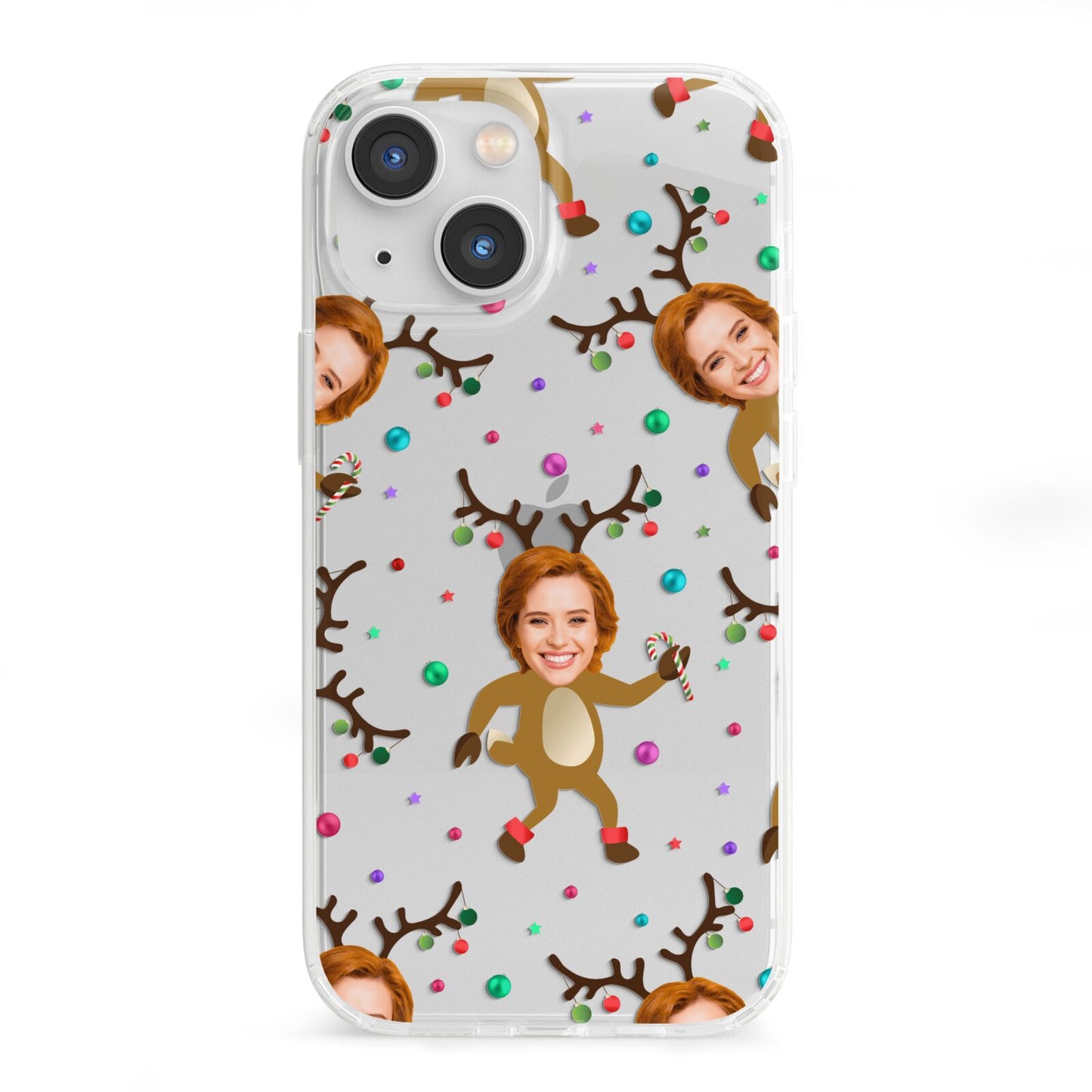 Reindeer Photo Face iPhone 13 Mini Clear Bumper Case
