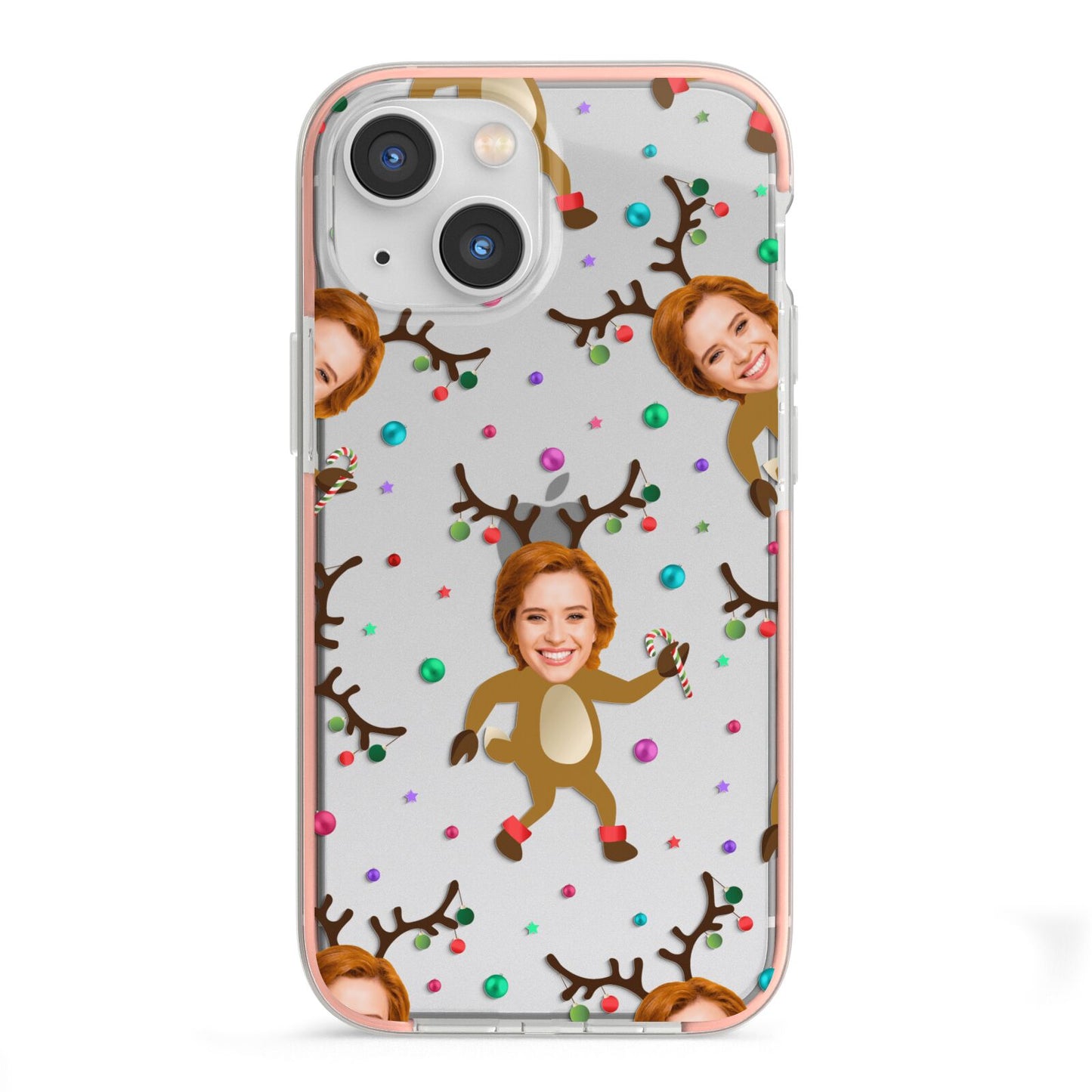 Reindeer Photo Face iPhone 13 Mini TPU Impact Case with Pink Edges