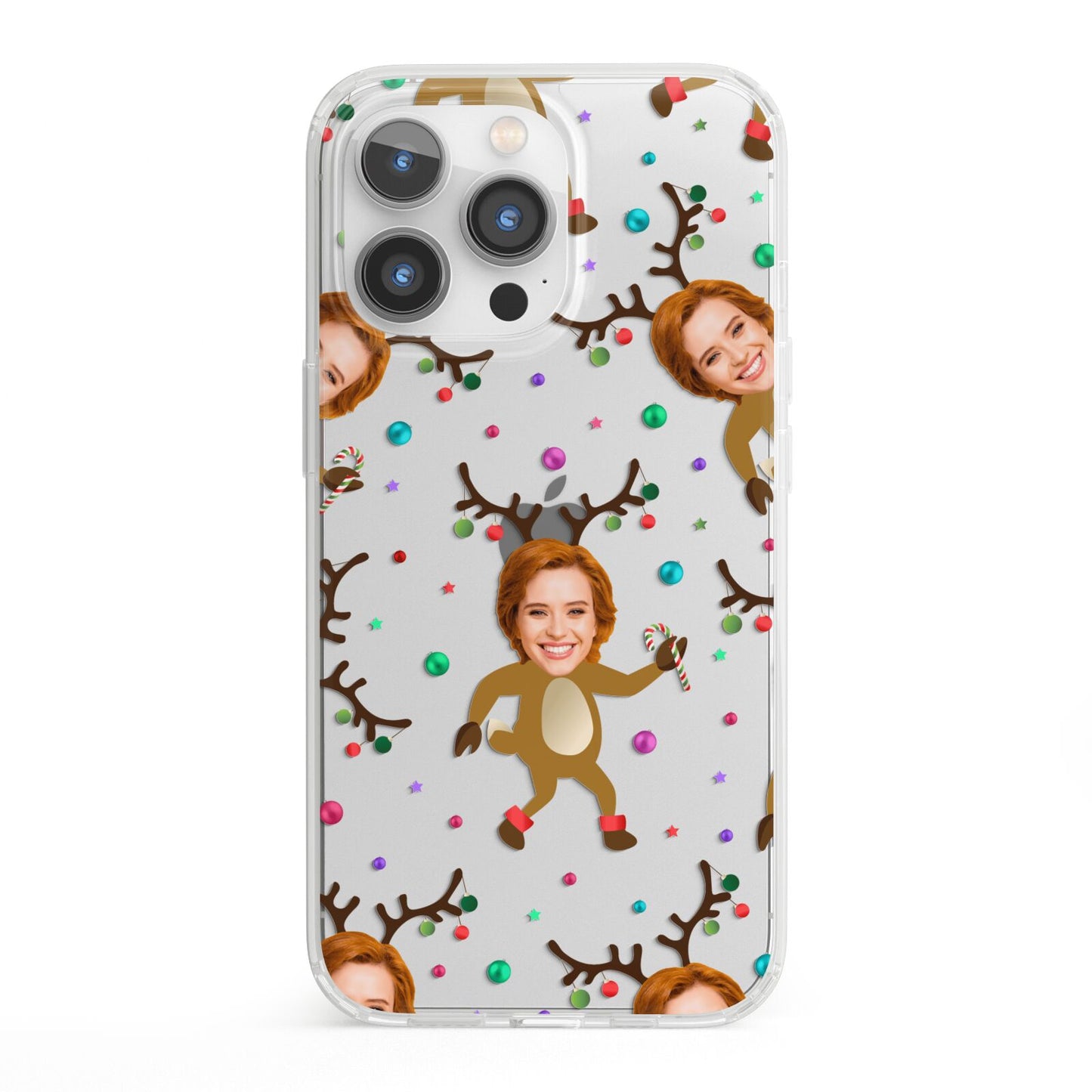 Reindeer Photo Face iPhone 13 Pro Clear Bumper Case