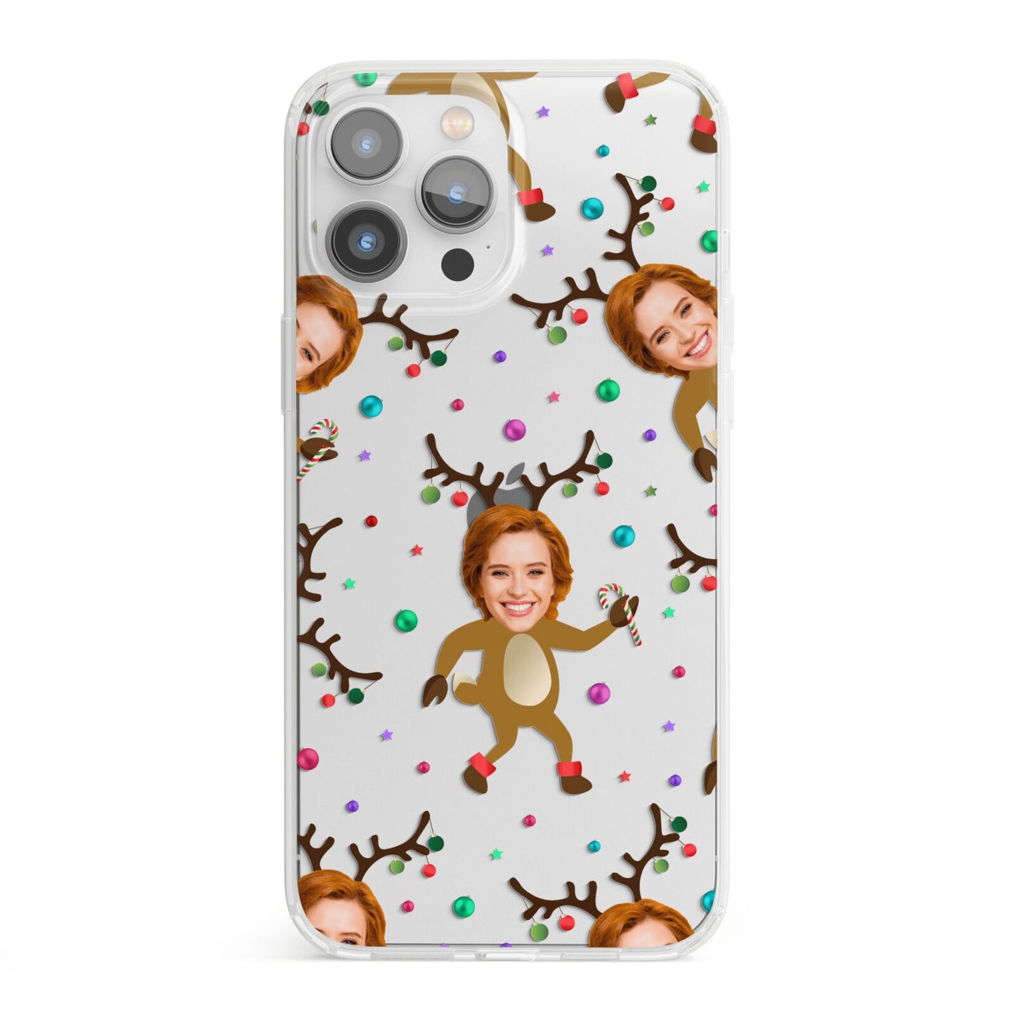Reindeer Photo Face iPhone 13 Pro Max Clear Bumper Case