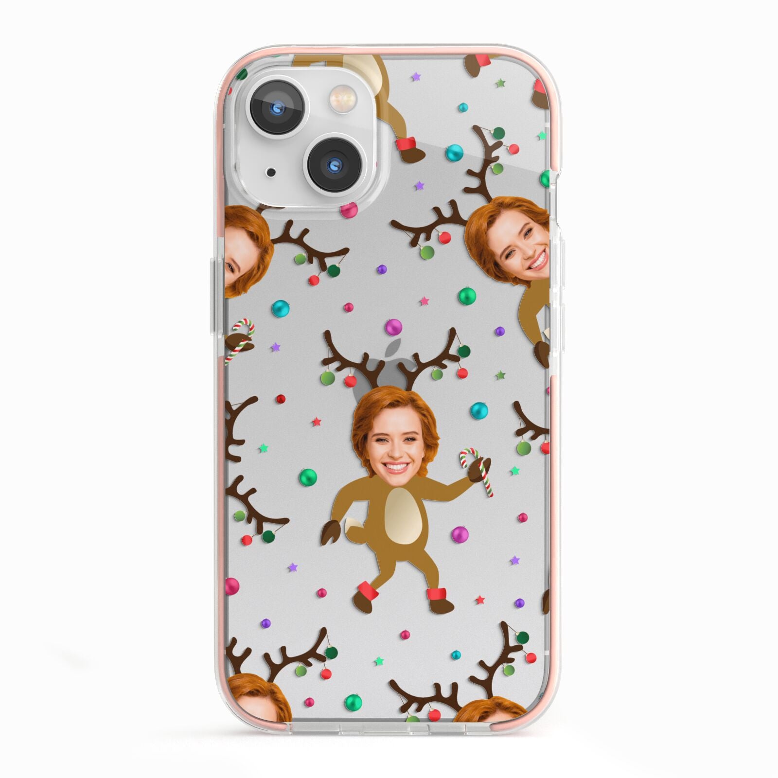 Reindeer Photo Face iPhone 13 TPU Impact Case with Pink Edges