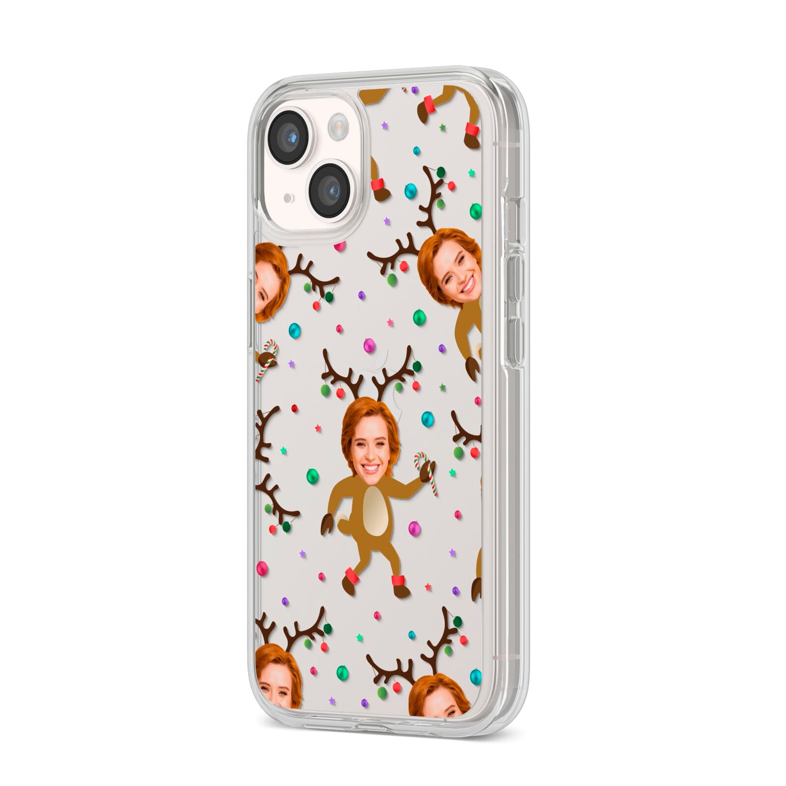 Reindeer Photo Face iPhone 14 Clear Tough Case Starlight Angled Image